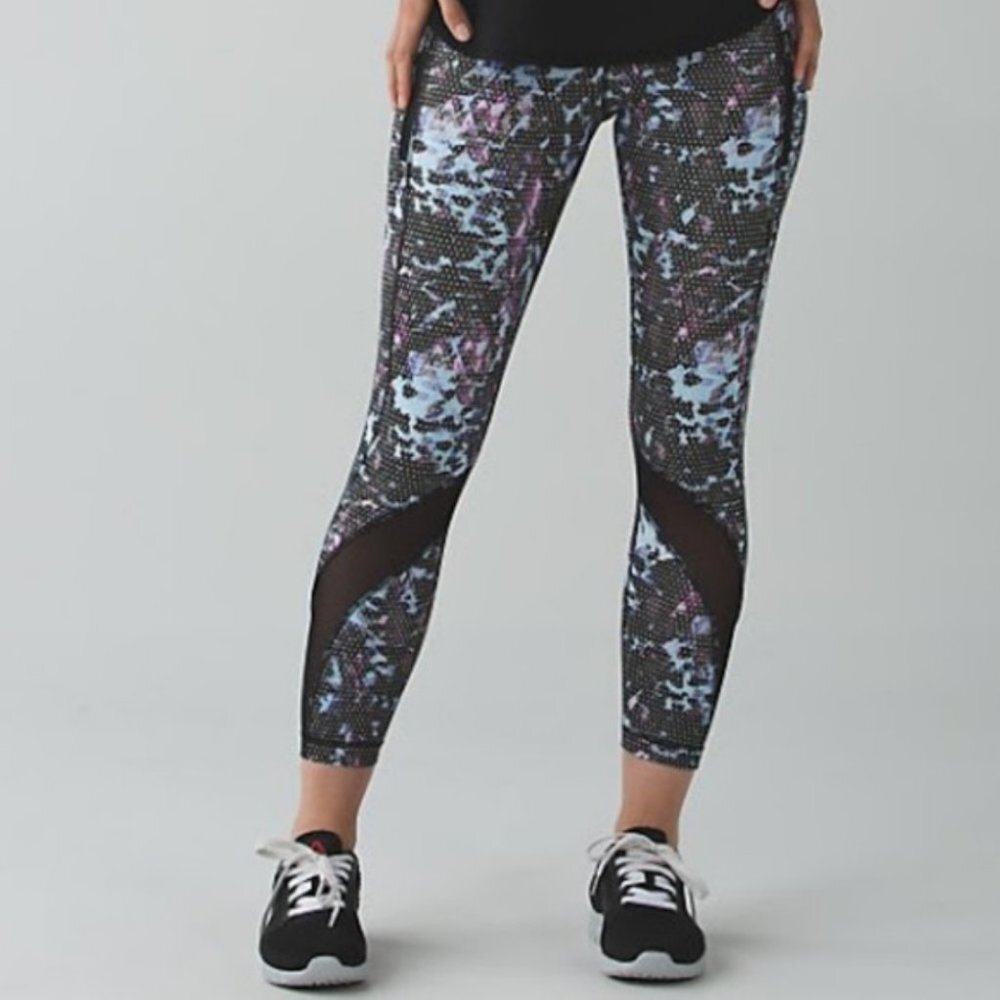 Rare Lululemon Run Inspire Tights‎ Floral Sport Print Leggings Size 8 Yoga Pants